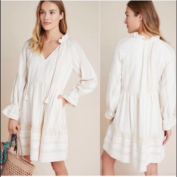Anthropologie Maeve Dominique Boho Tunic Dress in Beige- Size Small - Picture 2 of 14